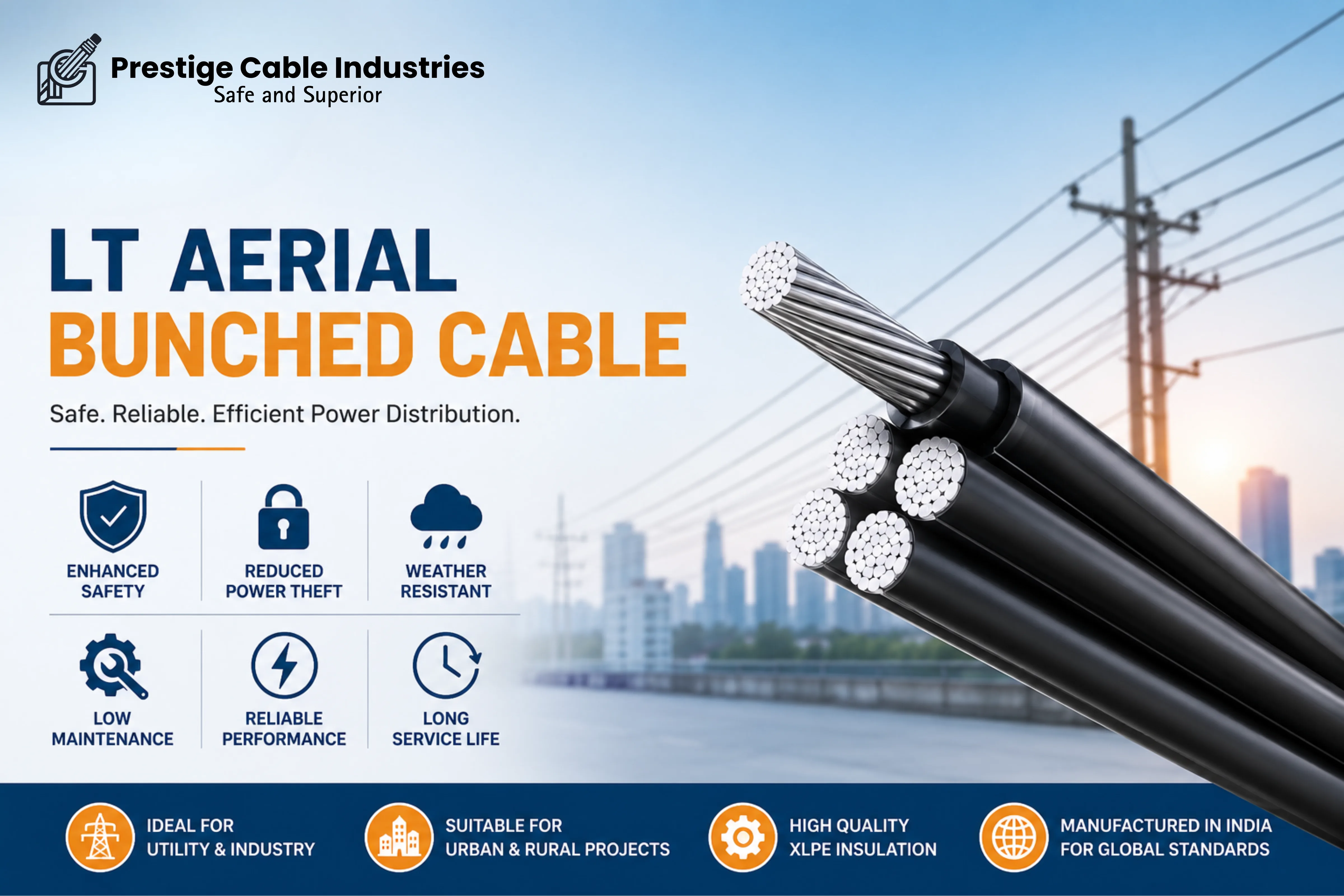 LT Aerial Bunched Cable Manufacturer, Supplier and Exporter in India | Prestige Cable Industries