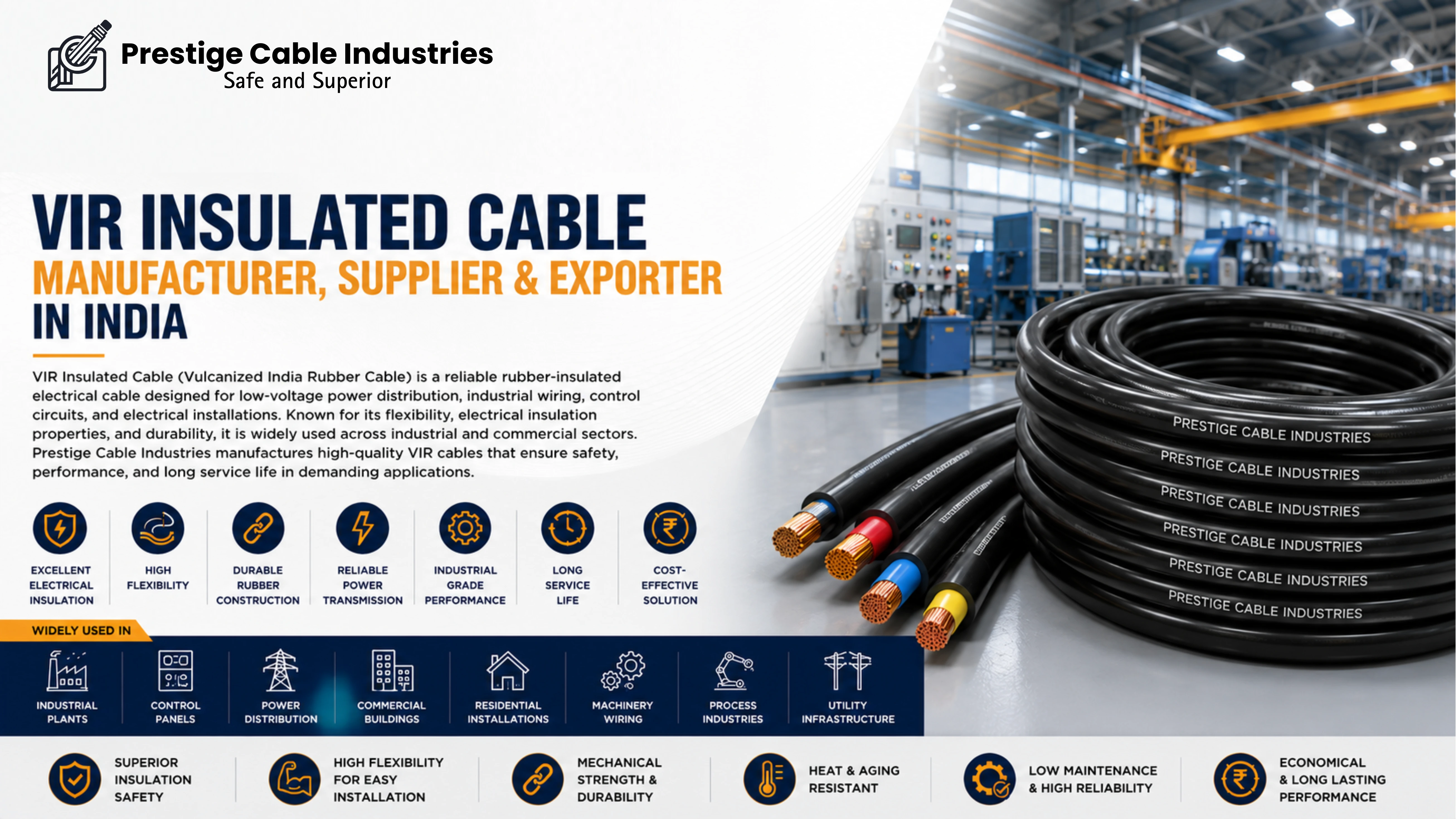VIR Insulated Cable Manufacturer, Supplier and Exporter in India | Prestige Cable Industries