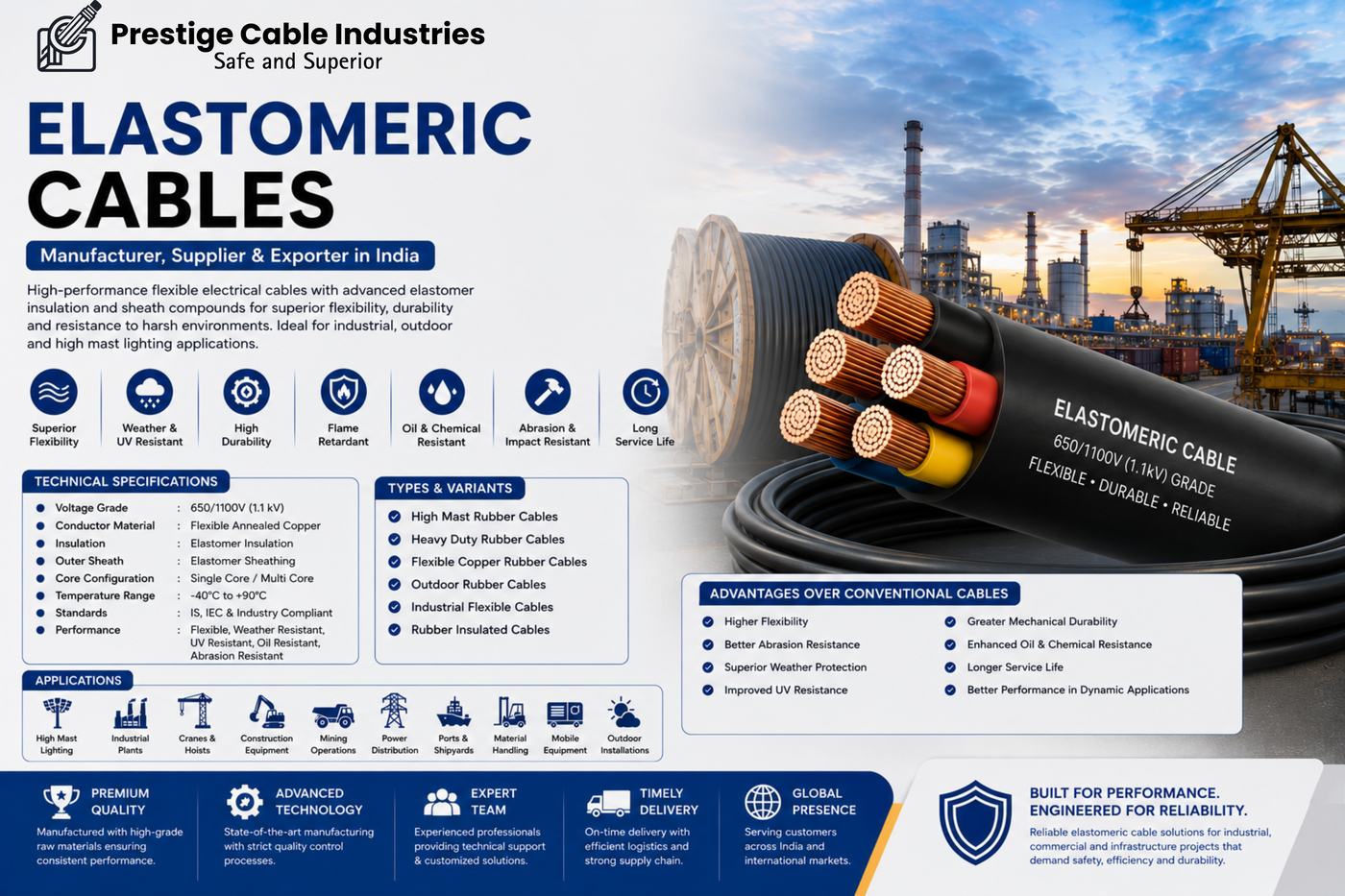 Elastomeric Cables - Manufacturer, Supplier and Exporter in India | Prestige Cable Industries